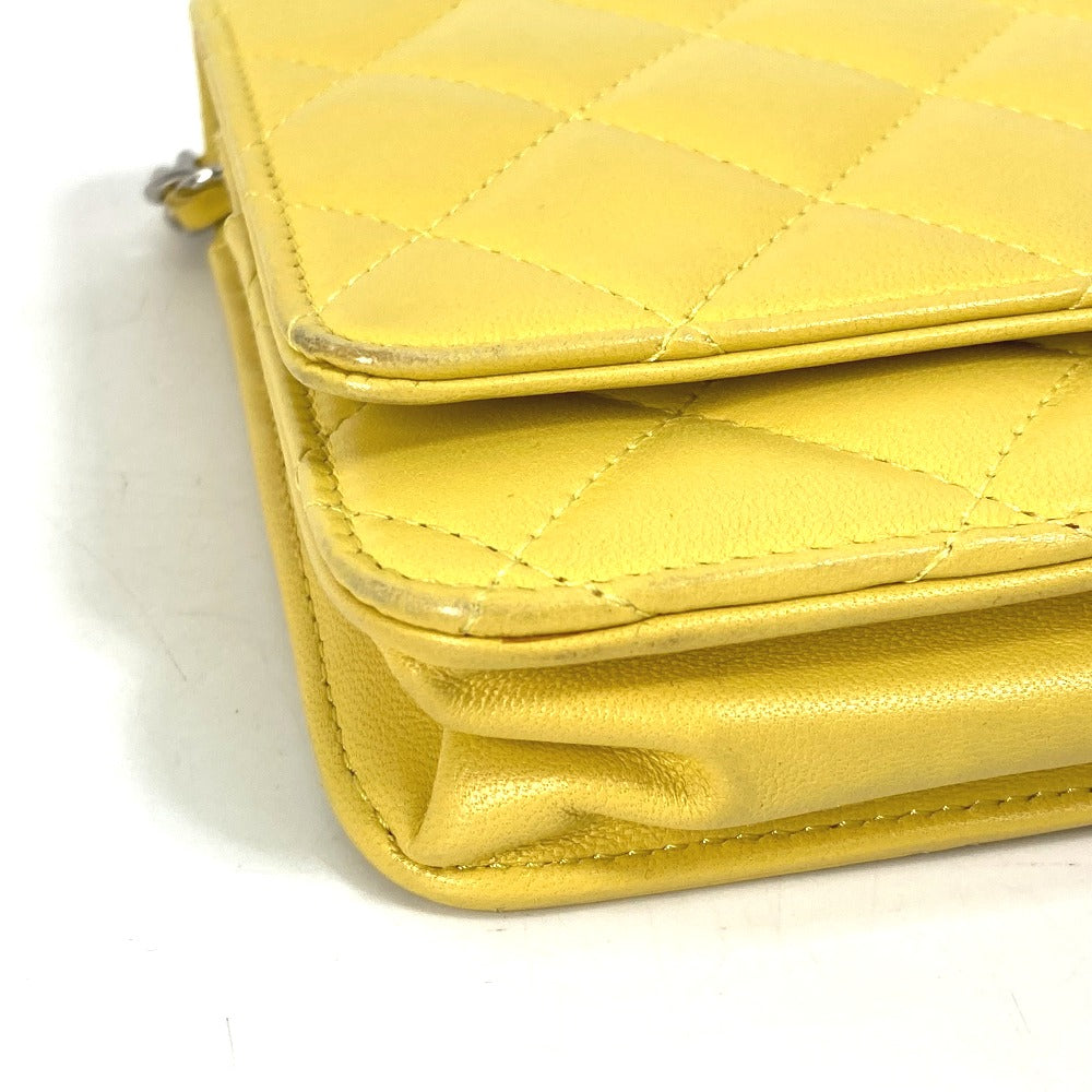 Chanel Shoulder Bag Ap0250 Lambskin Yellow Cc Coco Mark Matrasse Quilting Women Used Authentic