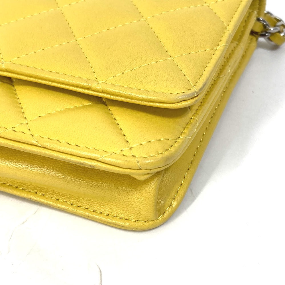 Chanel Shoulder Bag Ap0250 Lambskin Yellow Cc Coco Mark Matrasse Quilting Women Used Authentic