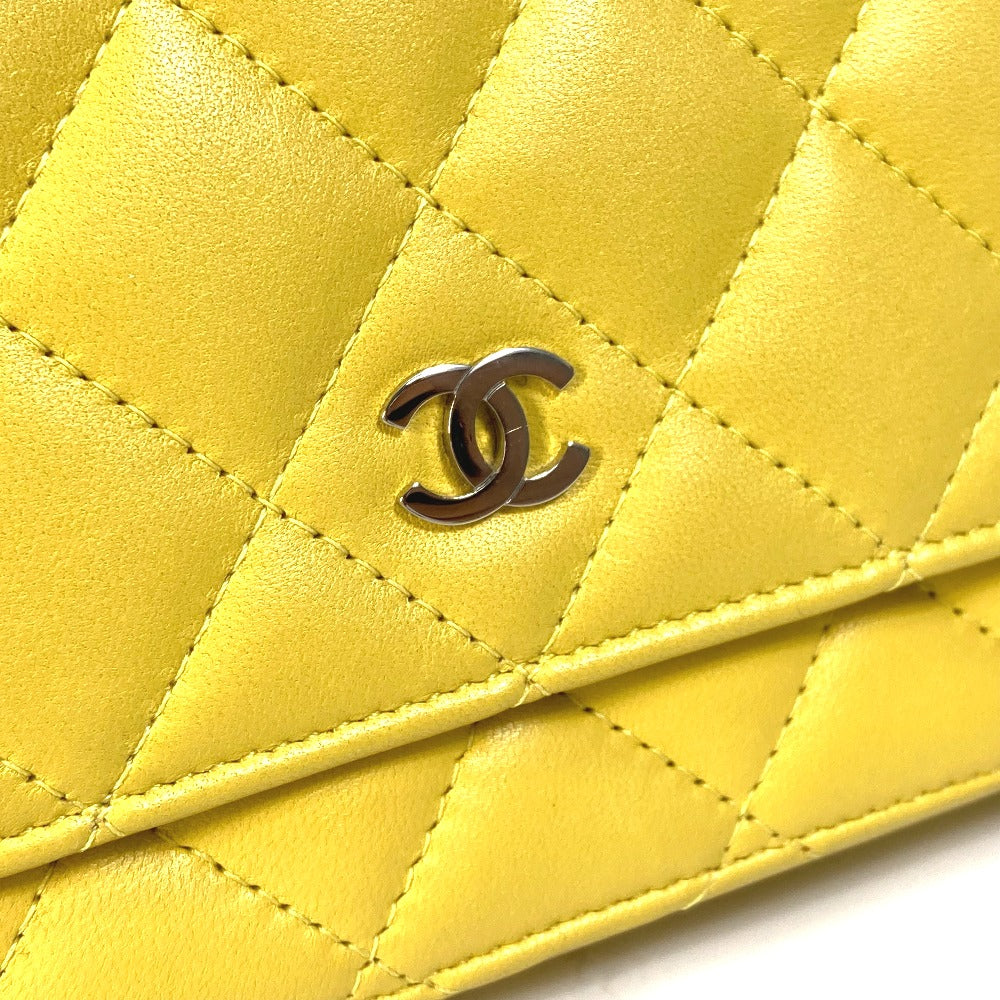 Chanel Shoulder Bag Ap0250 Lambskin Yellow Cc Coco Mark Matrasse Quilting Women Used Authentic