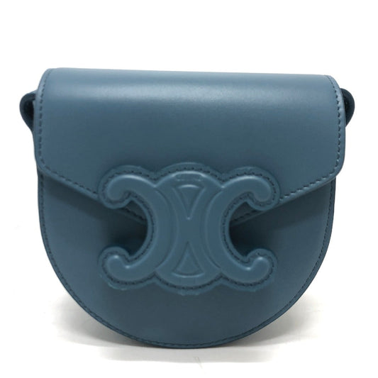 Celine Shoulder Bag Leather, Calf Leather Blue Triomphe Mini Buzas Cuir Women Used Authentic