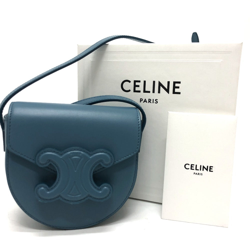 Celine Shoulder Bag Leather, Calf Leather Blue Triomphe Mini Buzas Cuir Women Used Authentic