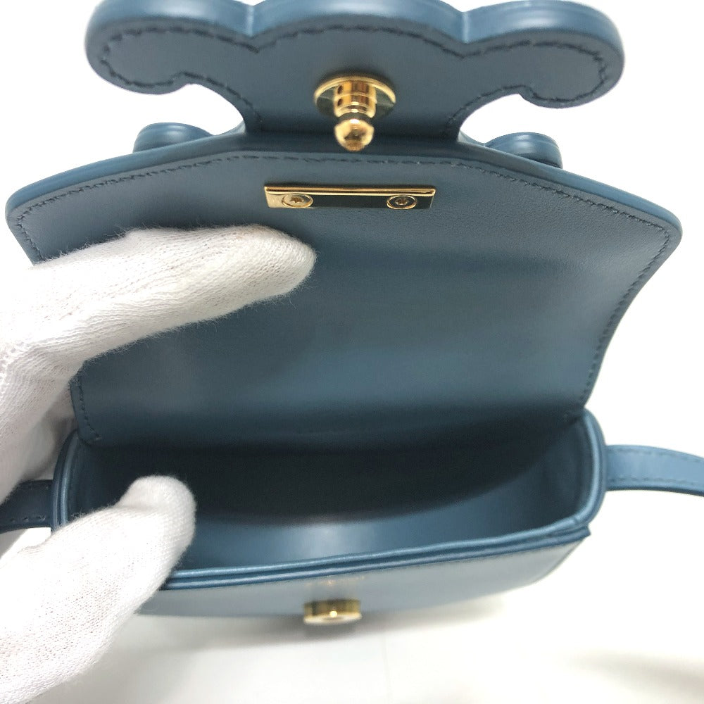 Celine Shoulder Bag Leather, Calf Leather Blue Triomphe Mini Buzas Cuir Women Used Authentic