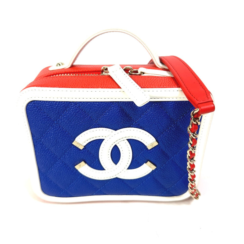 Chanel Shoulder Bag A93342 Caviar Skin Red Coco Mark Cc Filigree Vanity Bag Women Used Authentic