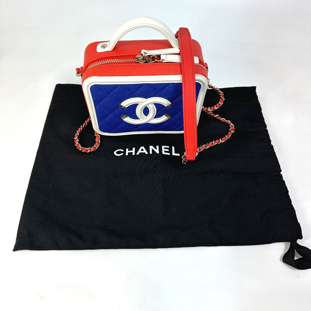 Chanel Shoulder Bag A93342 Caviar Skin Red Coco Mark Cc Filigree Vanity Bag Women Used Authentic