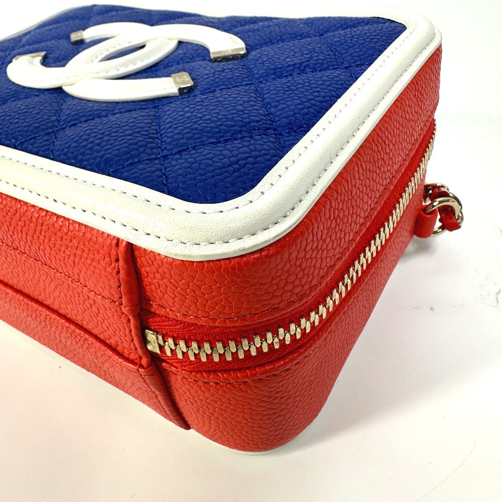 Chanel Shoulder Bag A93342 Caviar Skin Red Coco Mark Cc Filigree Vanity Bag Women Used Authentic