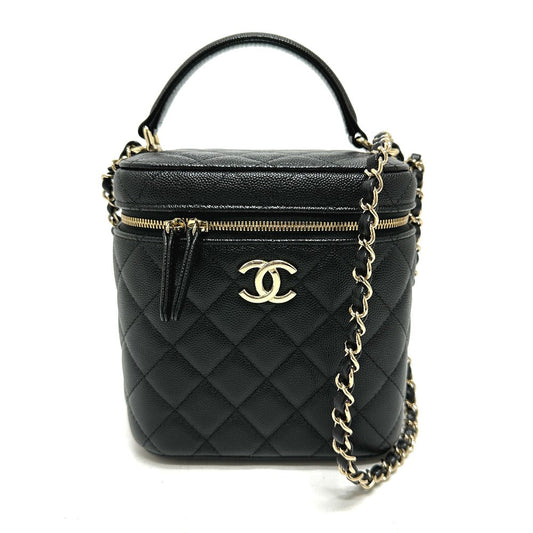 Chanel Vanity Bag As2362 Caviar Skin Black Coco Mark Cc Matrasse Quilting Women Used Authentic