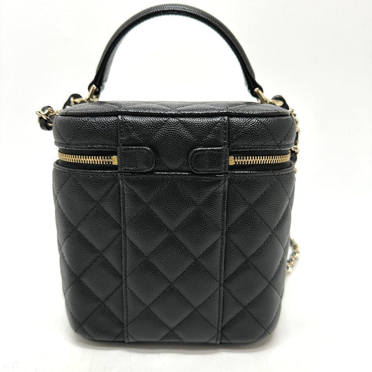 Chanel Vanity Bag As2362 Caviar Skin Black Coco Mark Cc Matrasse Quilting Women Used Authentic