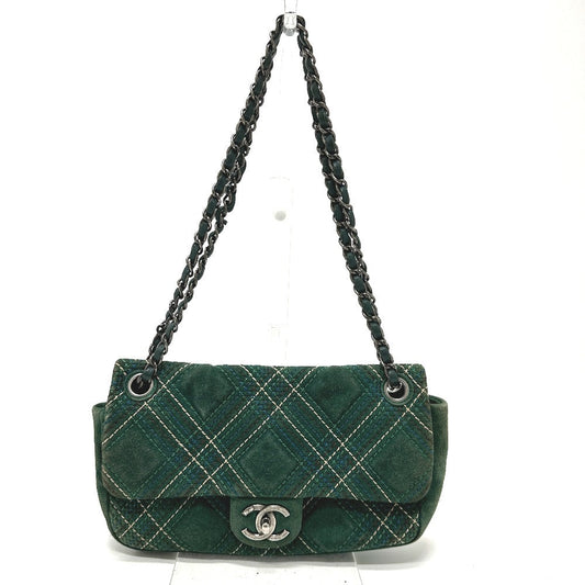 Chanel Shoulder Bag Suede Green Cc Coco Mark Matrasse 25 Women Used Authentic