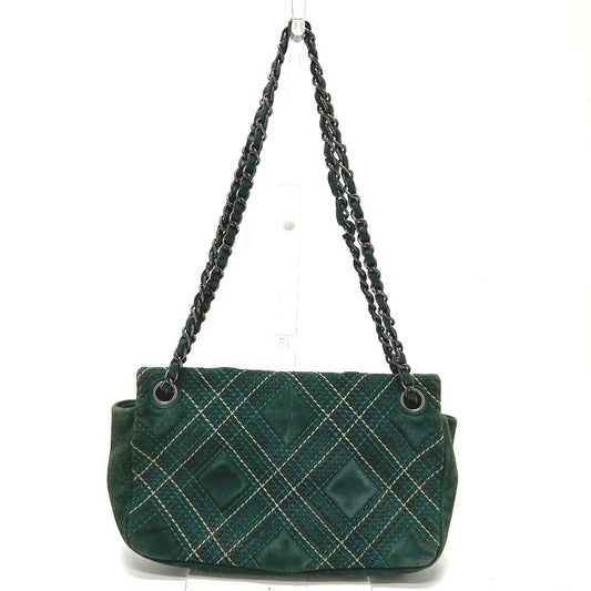 Chanel Shoulder Bag Suede Green Cc Coco Mark Matrasse 25 Women Used Authentic