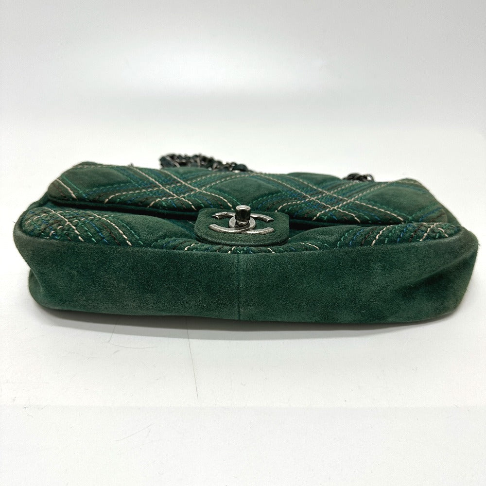 Chanel Shoulder Bag Suede Green Cc Coco Mark Matrasse 25 Women Used Authentic