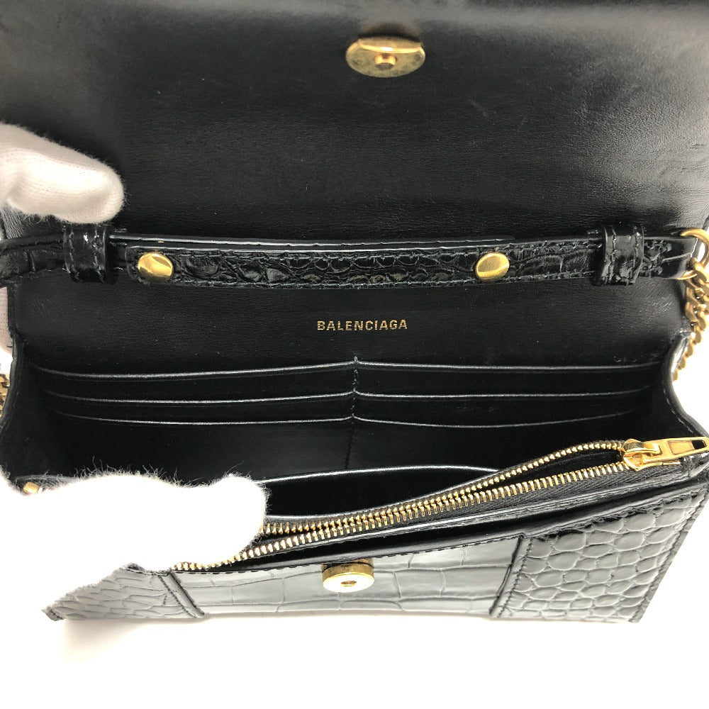 Balenciaga Shoulder Bag 656050 Leather Black B Logo Hour Glass Women Used Authentic