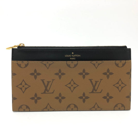 Louis Vuitton Pouch M80390 Monogram Reverse Canvas Brown Card Wallet Monogram Reverse Slim Perspective Women Used Authentic