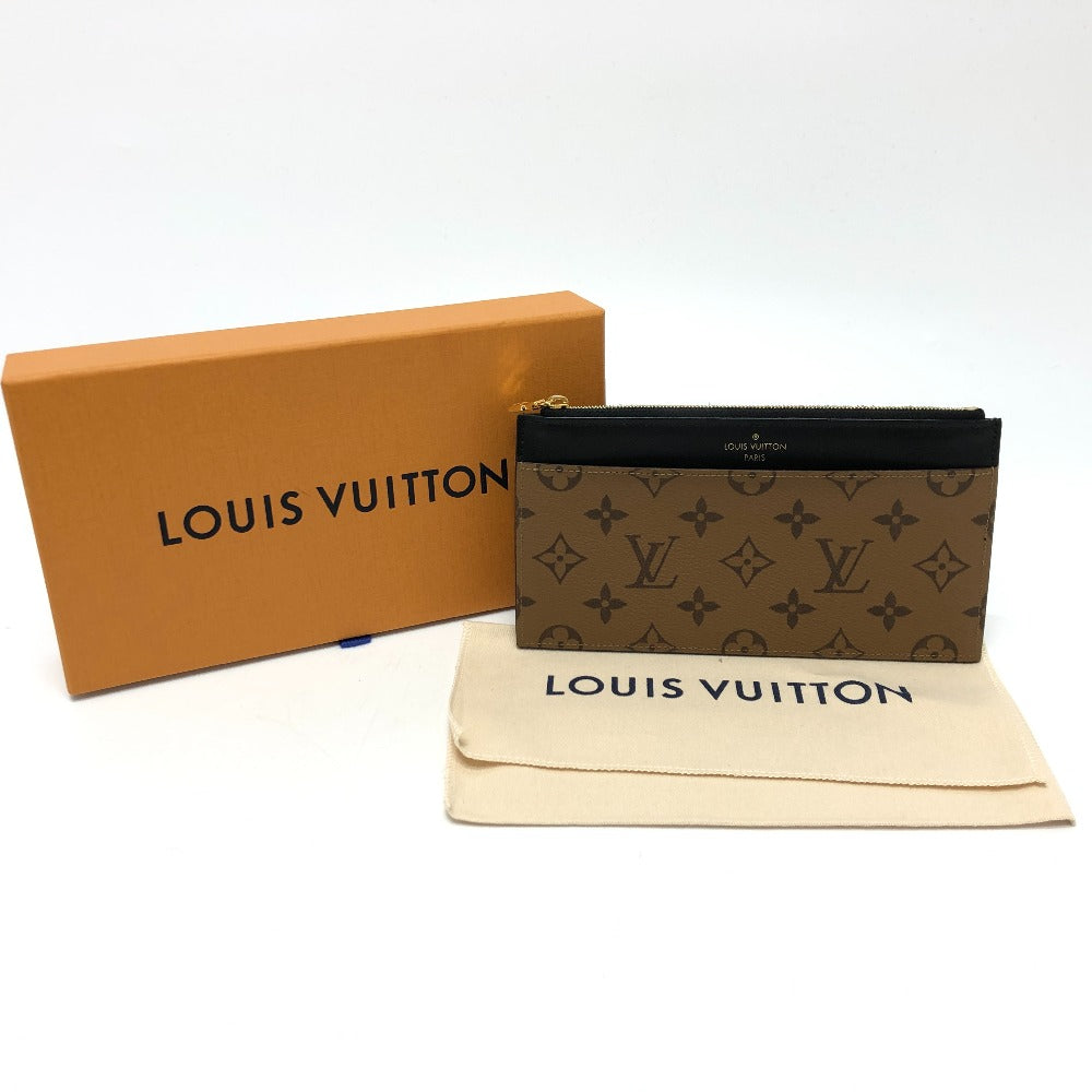 Louis Vuitton Pouch M80390 Monogram Reverse Canvas Brown Card Wallet Monogram Reverse Slim Perspective Women Used Authentic