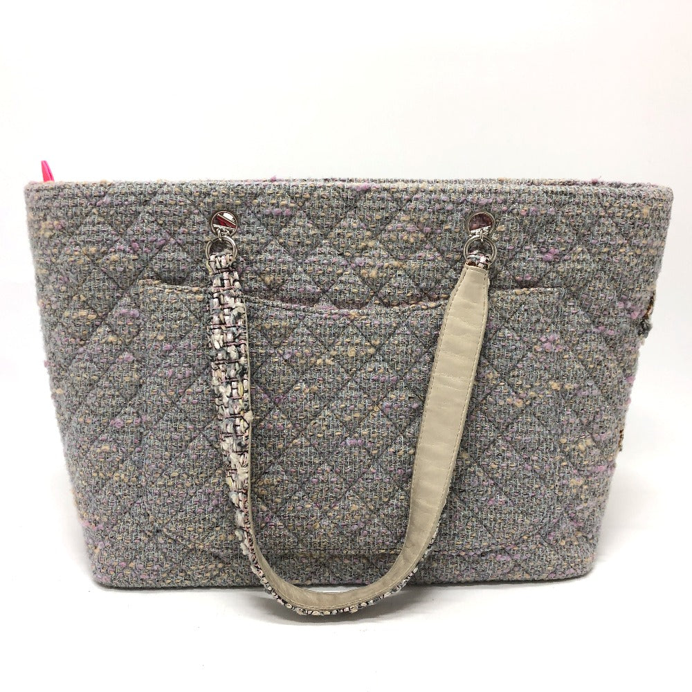 Chanel Tote Bag Tweed Purple Type Cc Coco Mark Cambon Line Large Women Used Authentic