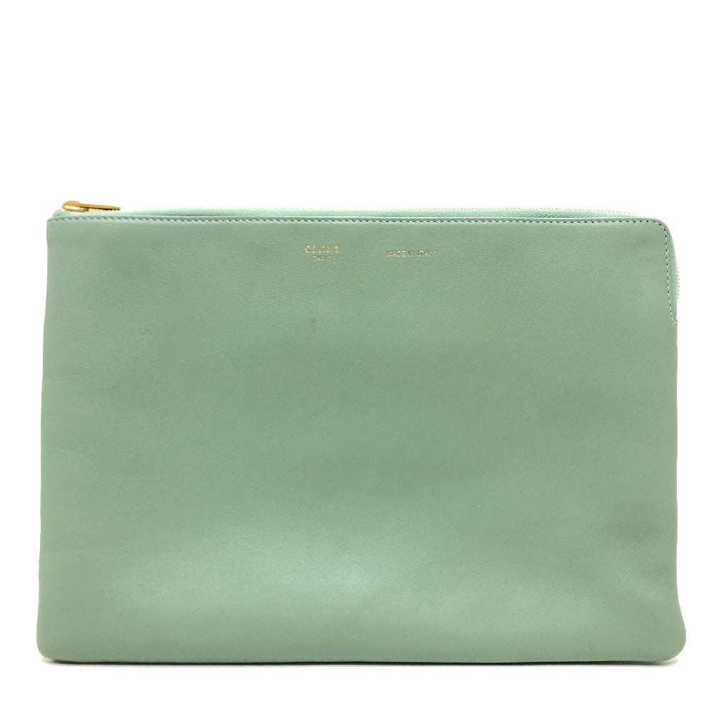 Celine Clutch Bag Leather Green Type Business Bag Women Used Authentic