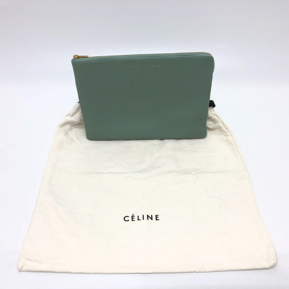 Celine Clutch Bag Leather Green Type Business Bag Women Used Authentic