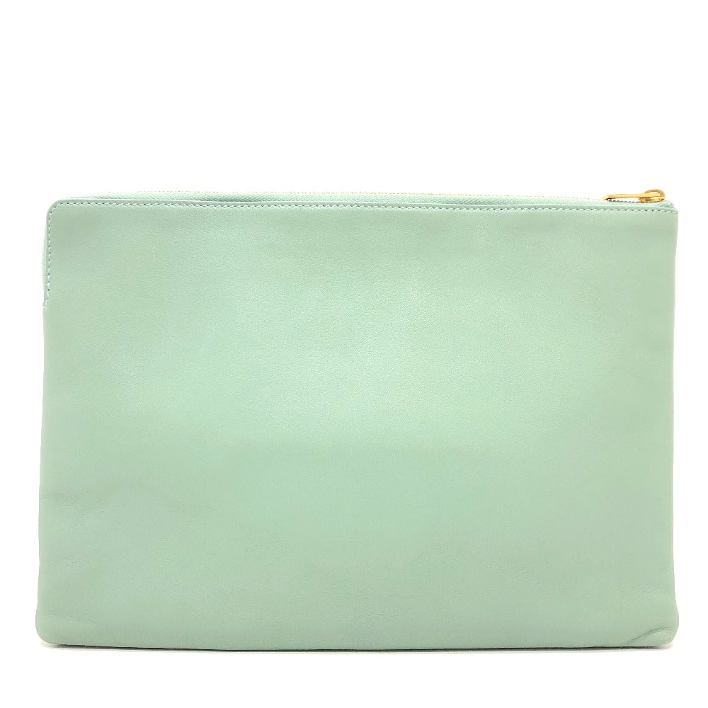 Celine Clutch Bag Leather Green Type Business Bag Women Used Authentic