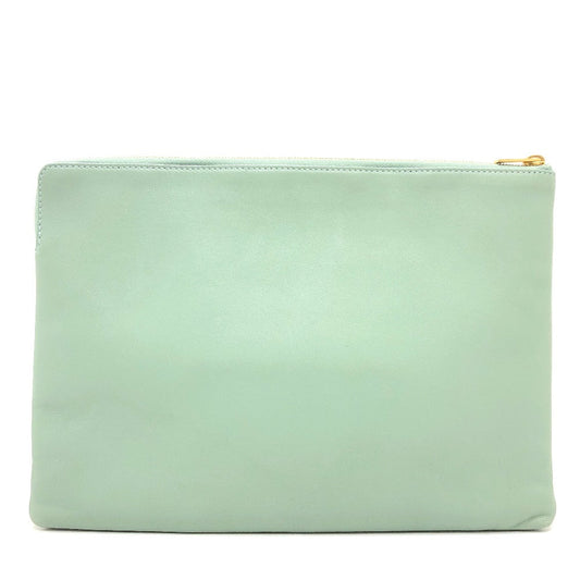 Celine Clutch Bag Leather Green Type Business Bag Women Used Authentic