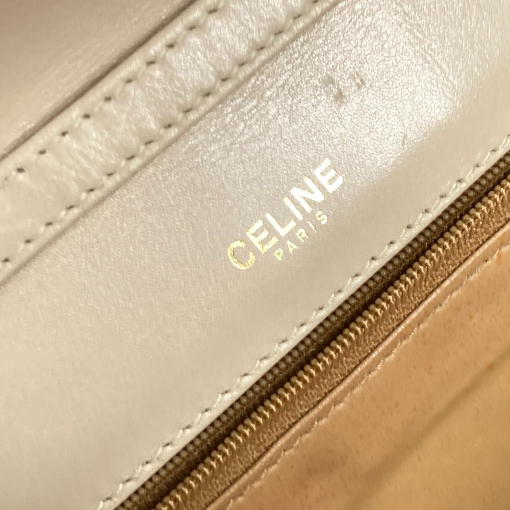 Celine Shoulder Bag Leather Beige Pochette Bag Crossbody Triomphe Women Used Authentic