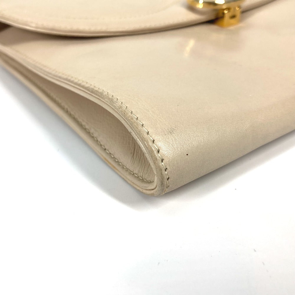 Celine Shoulder Bag Leather Beige Pochette Bag Crossbody Triomphe Women Used Authentic