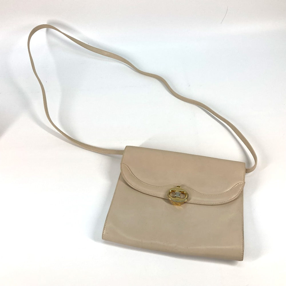 Celine Shoulder Bag Leather Beige Pochette Bag Crossbody Triomphe Women Used Authentic