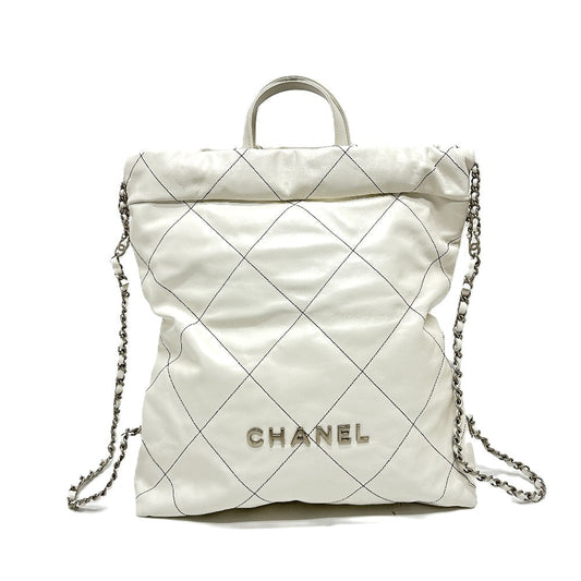 Chanel Backpack As3313 Lambskin White Handbag 2 Way Bag Chanel22 Small Women Used Authentic