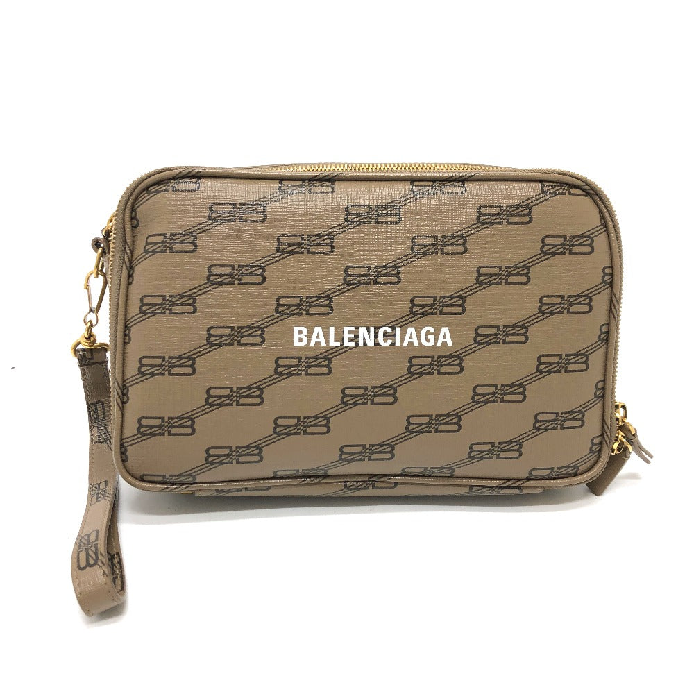 Balenciaga Clutch Bag 644432 Leather Brown Logo Every Day Women Used Authentic