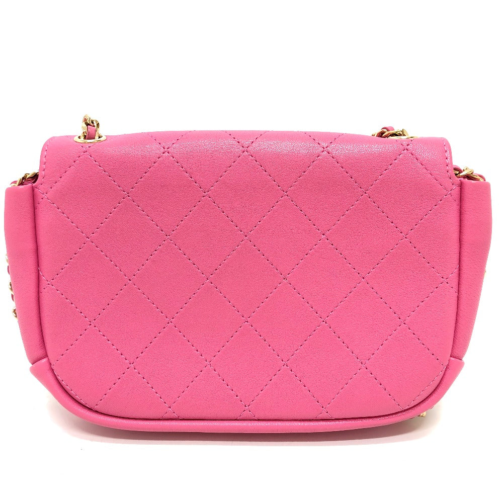 Chanel Shoulder Bag As0138 Calfskin Pink Cc Coco Mark Edge Chain Women Used Authentic