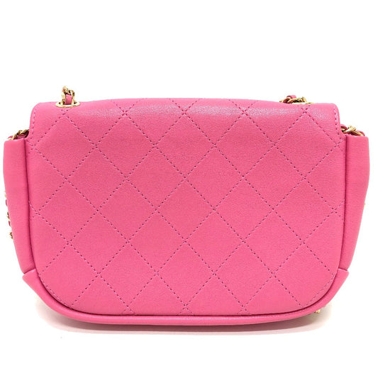 Chanel Shoulder Bag As0138 Calfskin Pink Cc Coco Mark Edge Chain Women Used Authentic