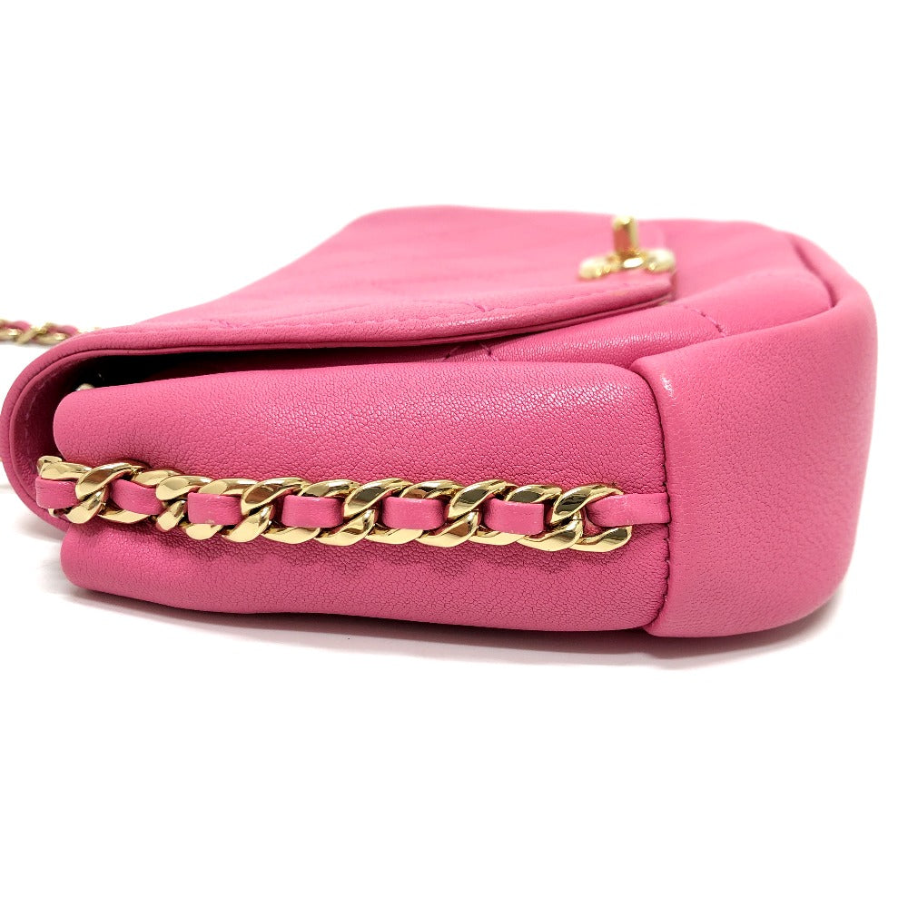 Chanel Shoulder Bag As0138 Calfskin Pink Cc Coco Mark Edge Chain Women Used Authentic