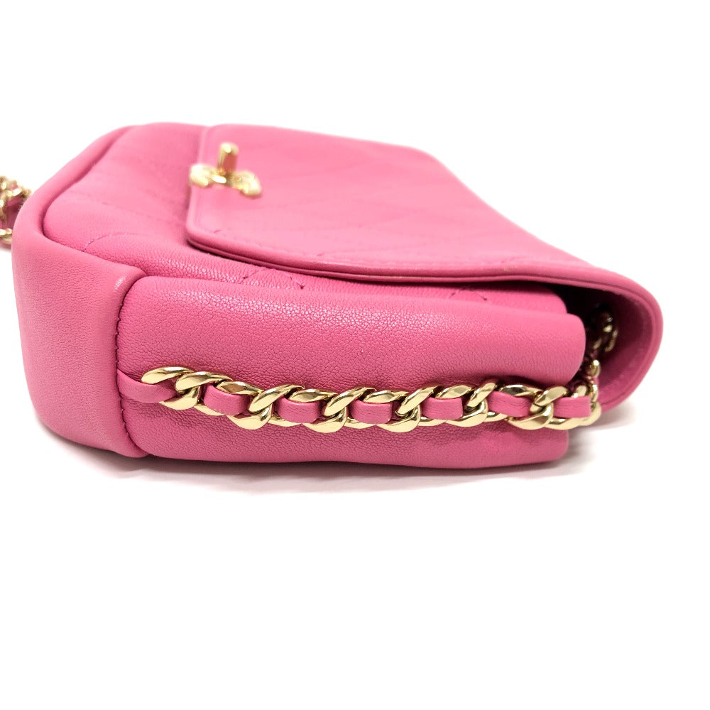 Chanel Shoulder Bag As0138 Calfskin Pink Cc Coco Mark Edge Chain Women Used Authentic