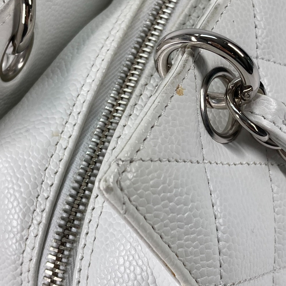 Chanel Tote Bag Caviar Skin White Cc Coco Mark Timeless Matelasse Quilting Women Used Authentic