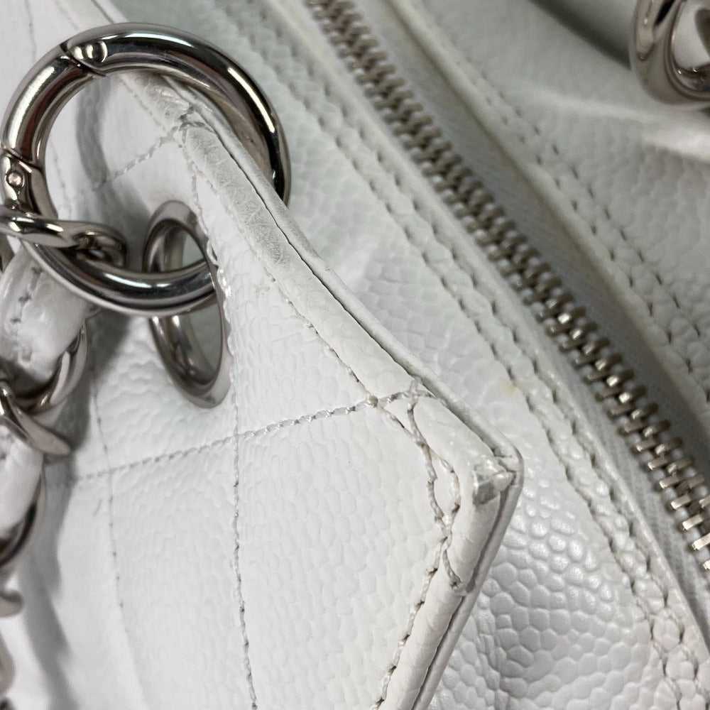 Chanel Tote Bag Caviar Skin White Cc Coco Mark Timeless Matelasse Quilting Women Used Authentic