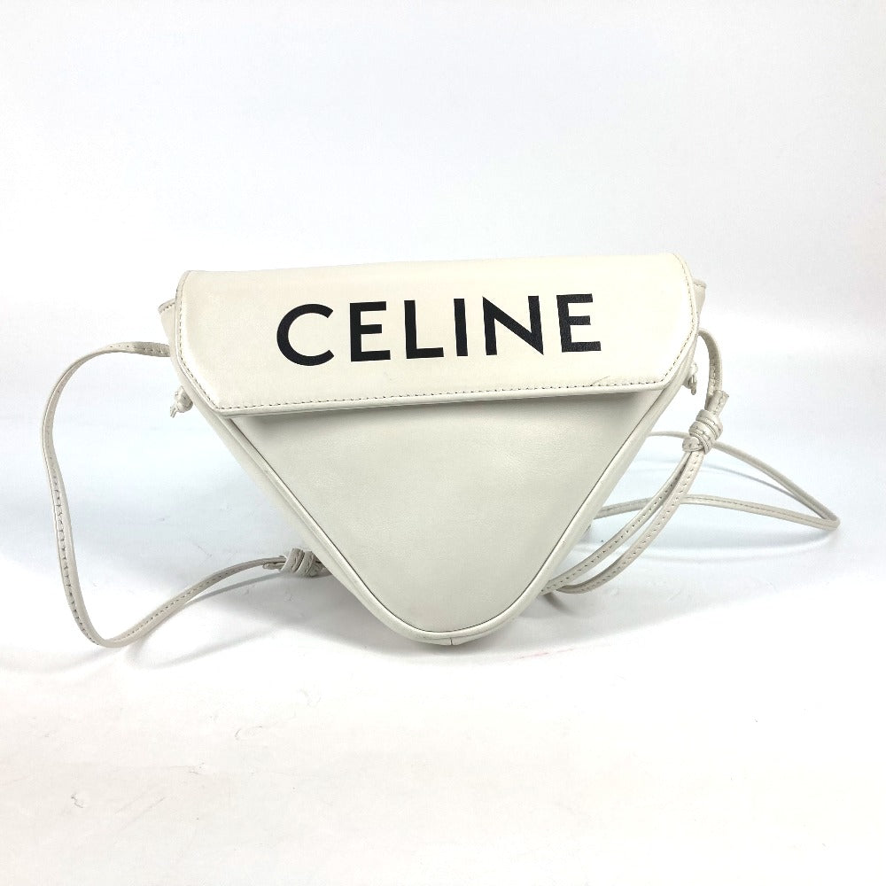 Celine Shoulder Bag Leather White Triangle Logo Triangle Women Used Authentic