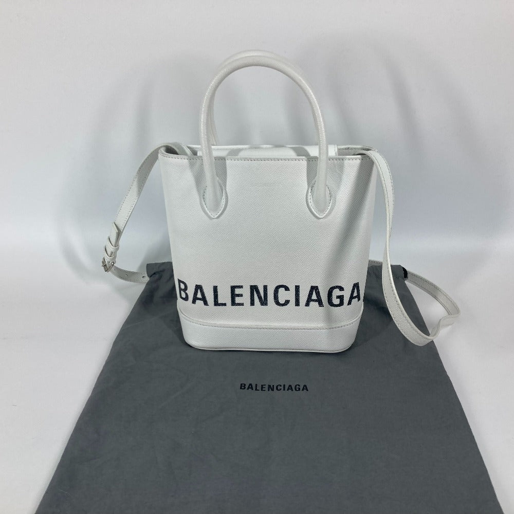 Balenciaga Shoulder Bag 596159 Leather White Logo Ville Xxs Women Used Authentic