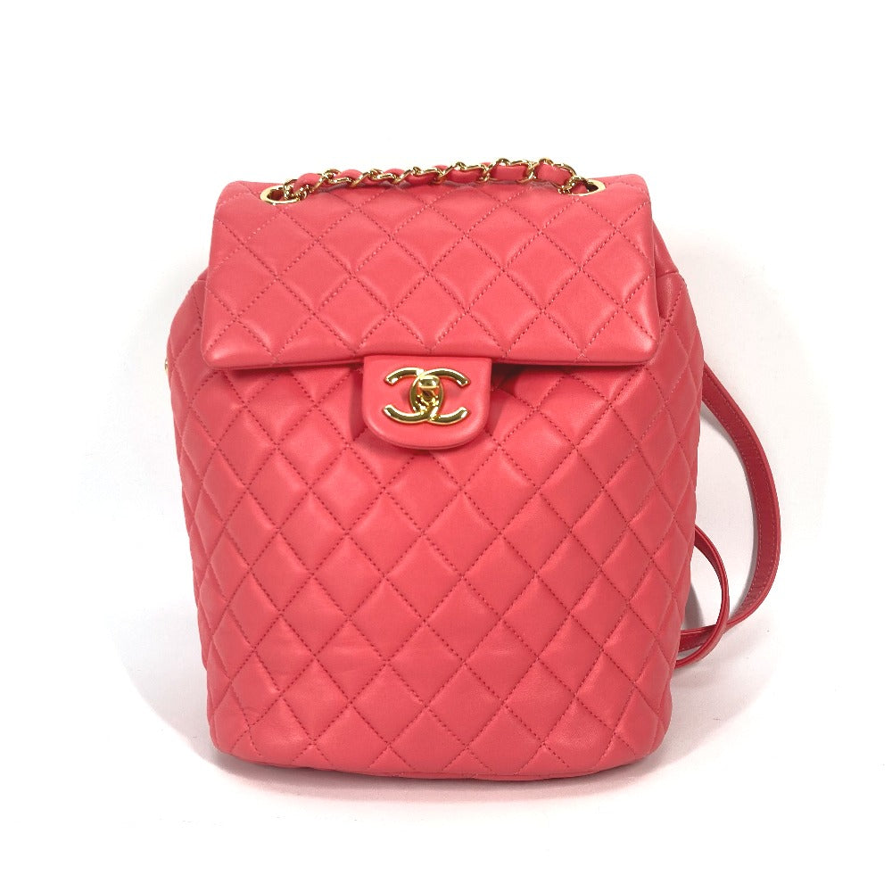 Chanel Backpack Lambskin Pink Bag Cc Coco Mark Matelasse Quilting Women Used Authentic