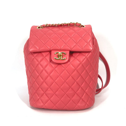 Chanel Backpack Lambskin Pink Bag Cc Coco Mark Matelasse Quilting Women Used Authentic