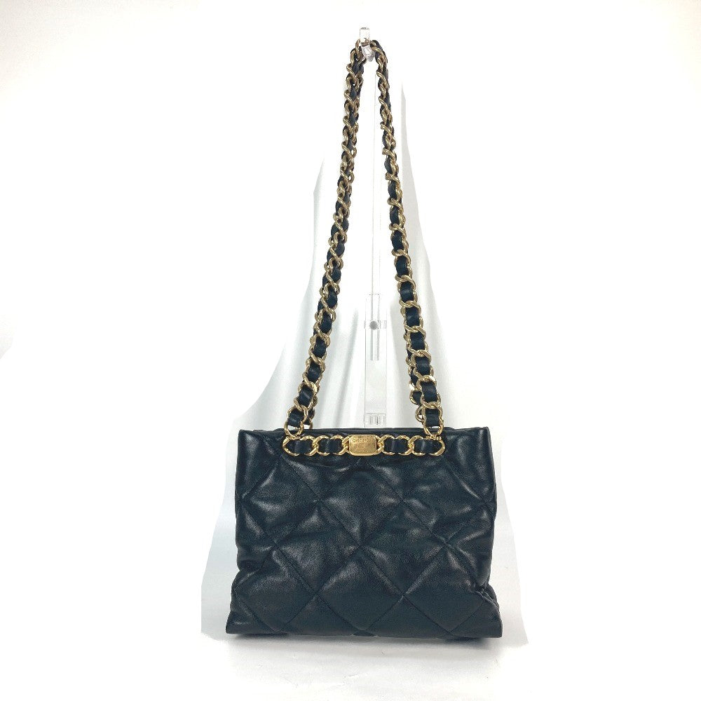 Chanel Shoulder Bag As3502 Lambskin Black Chain Bag Quilted Matelasse Small Shopping Bag Women Used Authentic