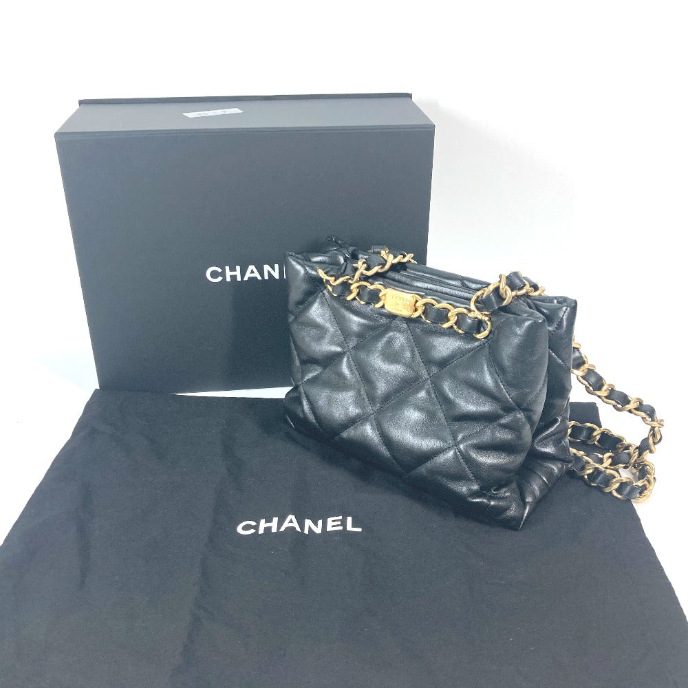 Chanel Shoulder Bag As3502 Lambskin Black Chain Bag Quilted Matelasse Small Shopping Bag Women Used Authentic