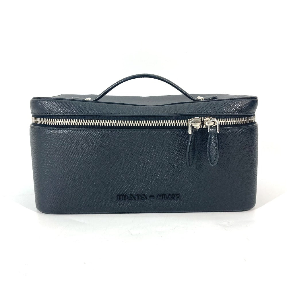 Prada Handbag 1 Nj003 Saffiano Leather Black Bags, Makeup Boxes, Makeup Pouches Vanity Bag Women Used Authentic