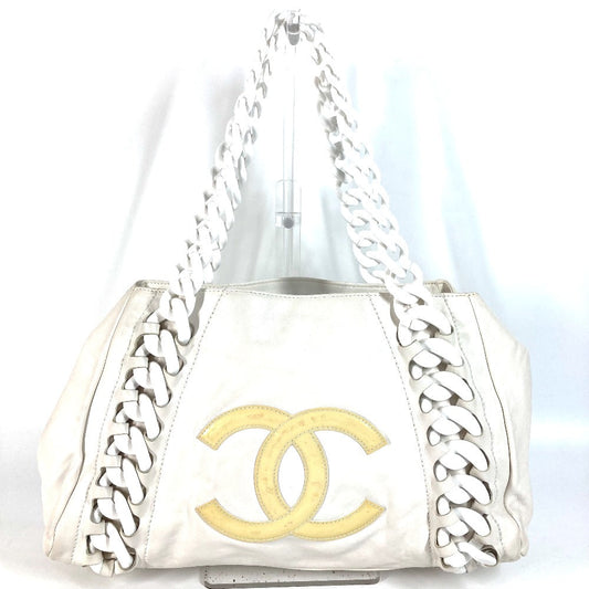 Chanel Shoulder Bag Leather White Shoulder Decacoco Cc Coco Mark Women Used Authentic