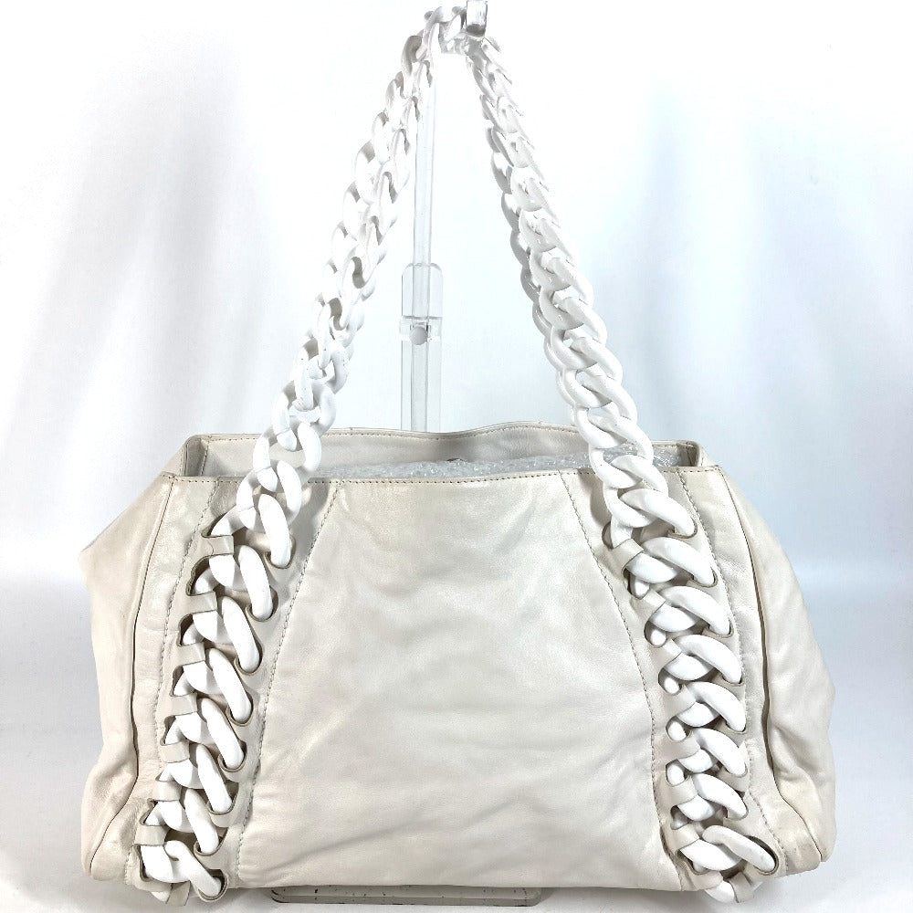 Chanel Shoulder Bag Leather White Shoulder Decacoco Cc Coco Mark Women Used Authentic