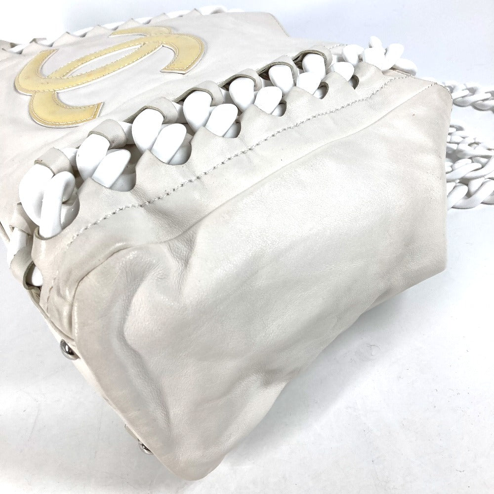 Chanel Shoulder Bag Leather White Shoulder Decacoco Cc Coco Mark Women Used Authentic