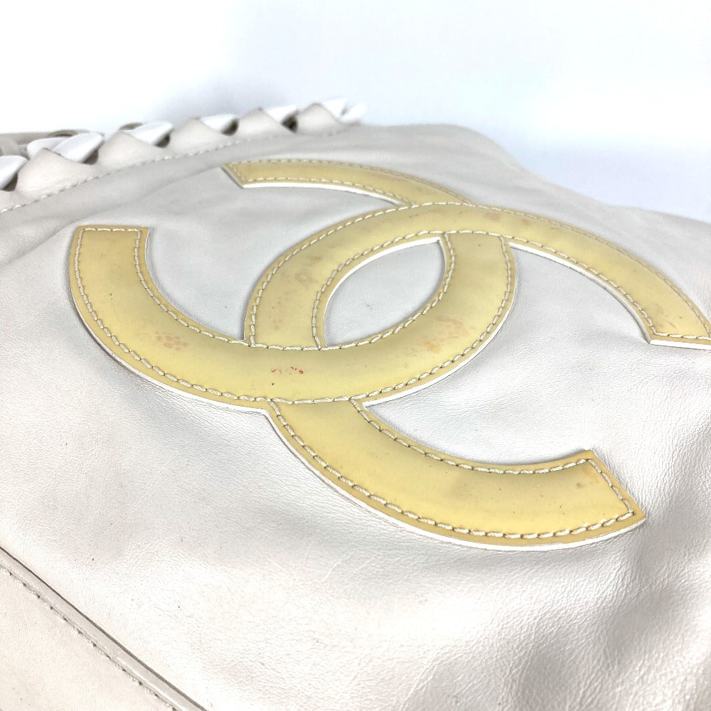 Chanel Shoulder Bag Leather White Shoulder Decacoco Cc Coco Mark Women Used Authentic