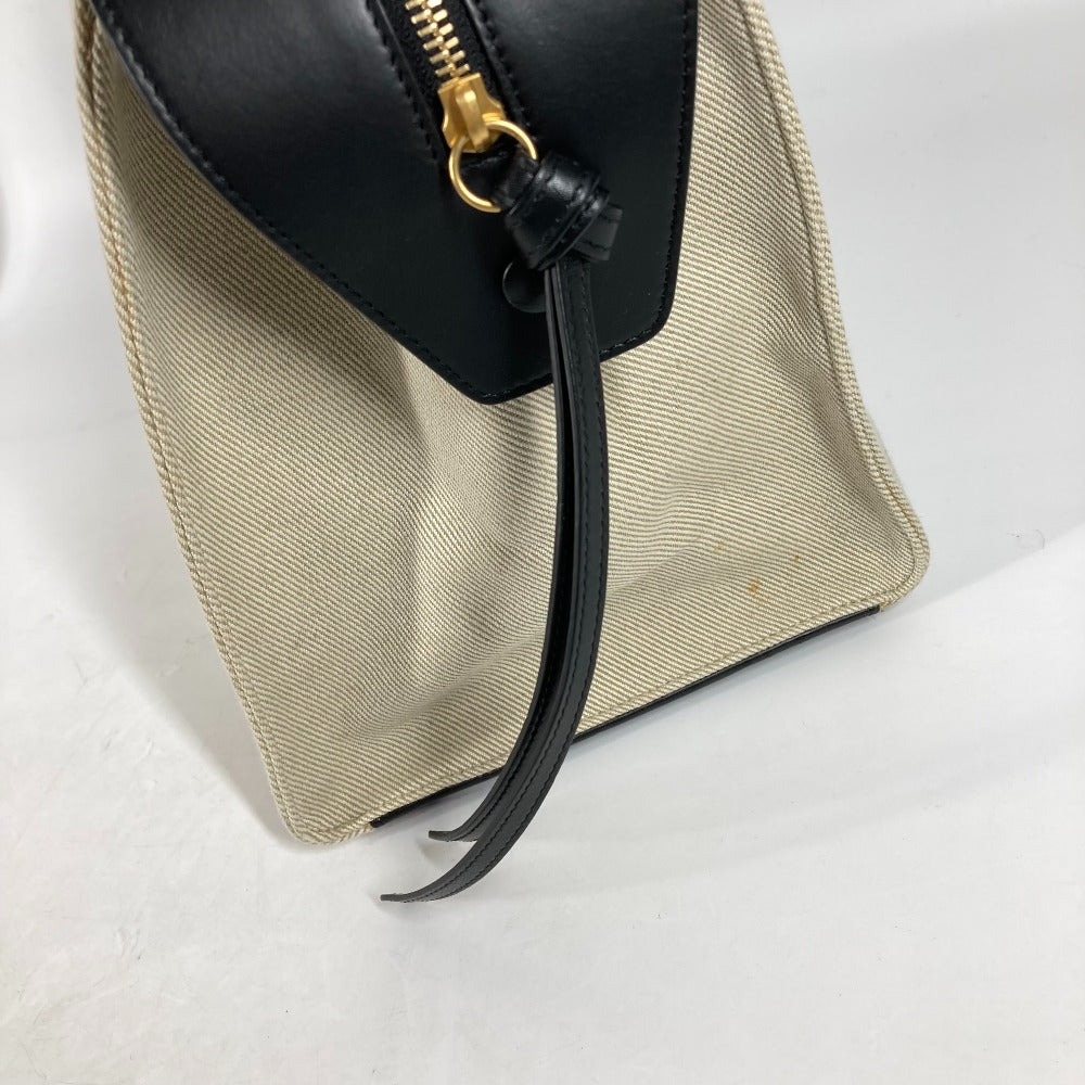 Celine Shoulder Bag Leather / Canvas Ivorytype Bag Shawl Small Ring Women Used Authentic