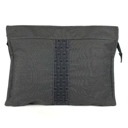 Hermes Pouch Canvas Gray Her Line Pouch Mm Unisex(unisex) Used Authentic