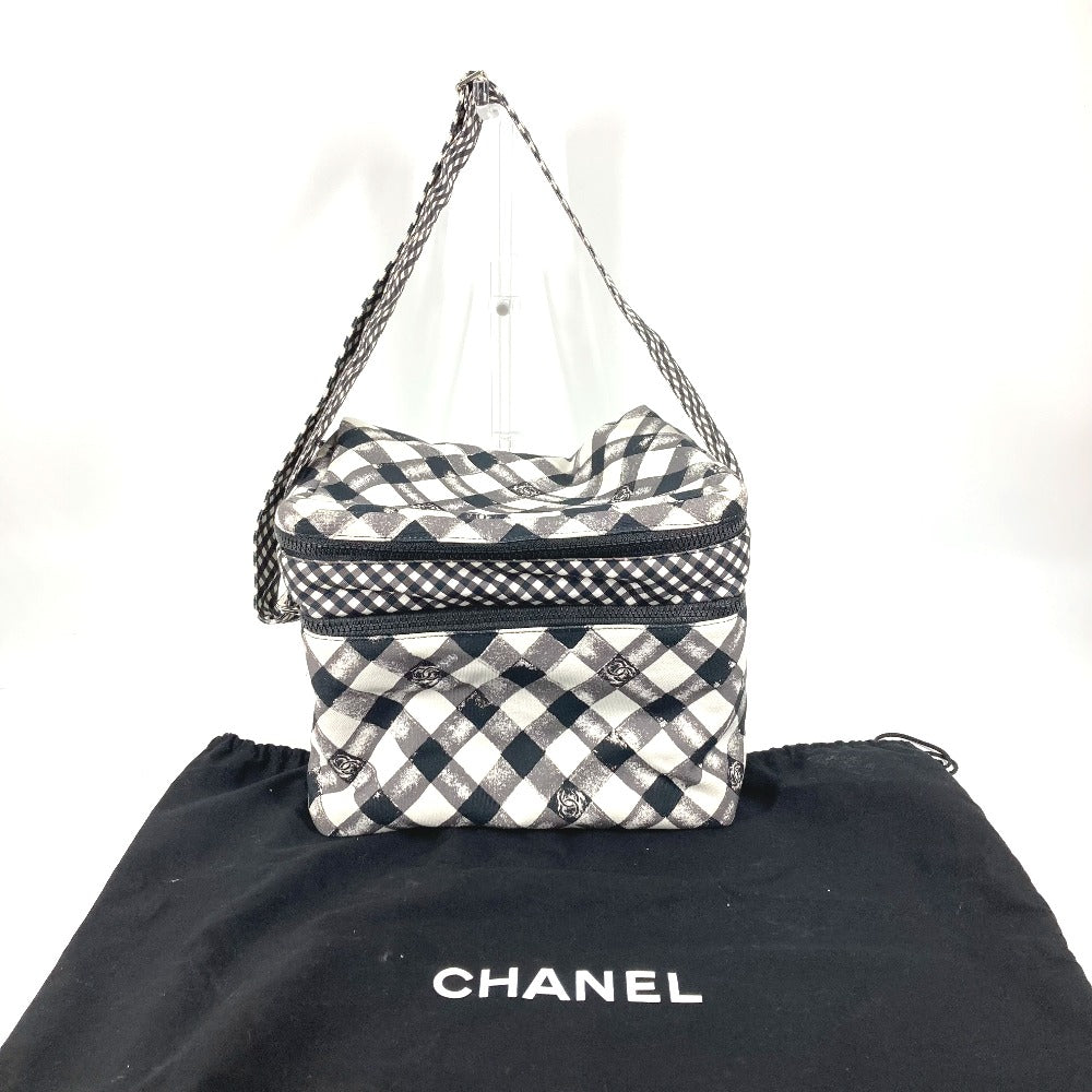 Chanel Shoulder Bag Canvas White Check Cc Coco Mark Women Used Authentic