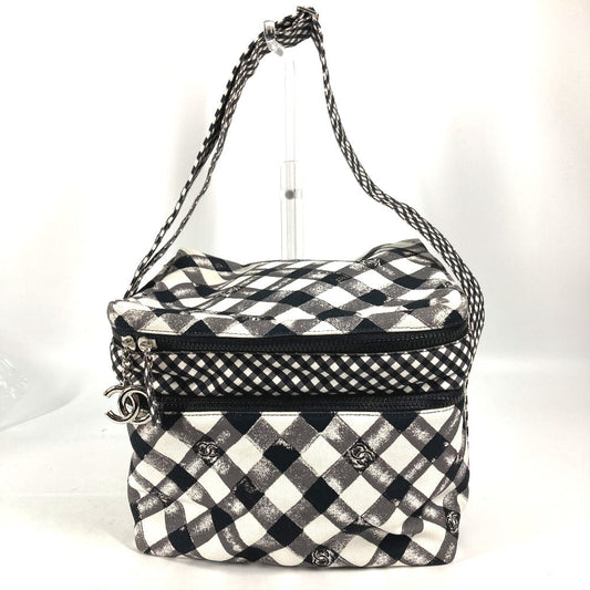 Chanel Shoulder Bag Canvas White Check Cc Coco Mark Women Used Authentic