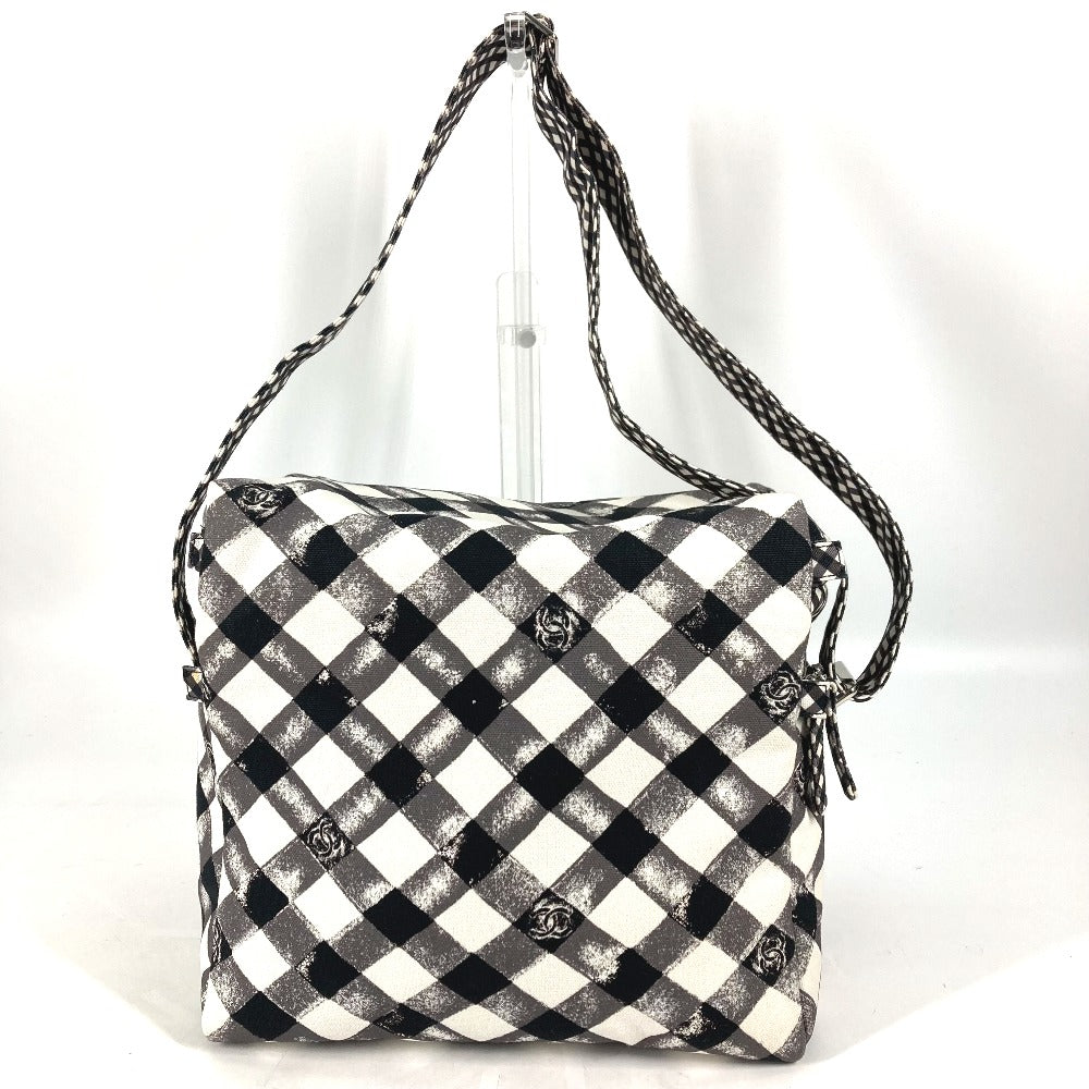 Chanel Shoulder Bag Canvas White Check Cc Coco Mark Women Used Authentic