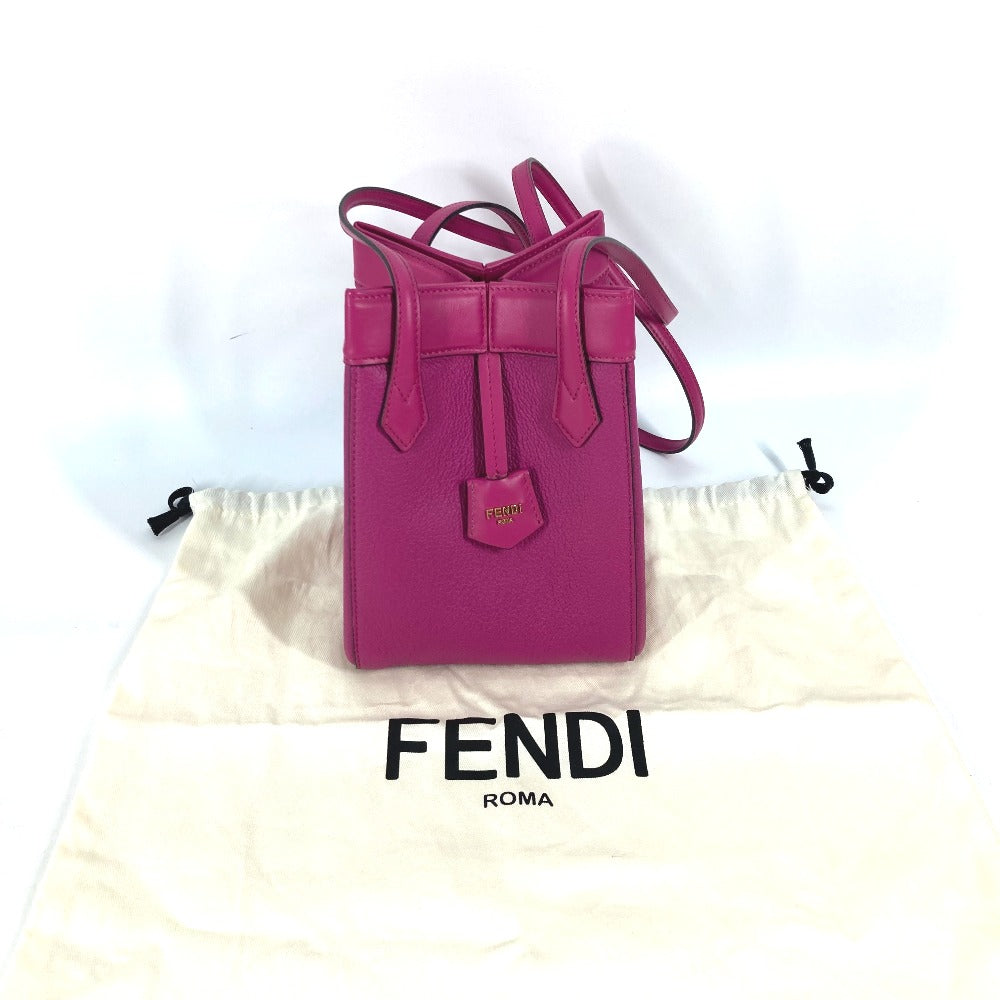 Fendi Shoulder Bag 8 Bs083 Leather Purple Origami Mini Small Women Used Authentic